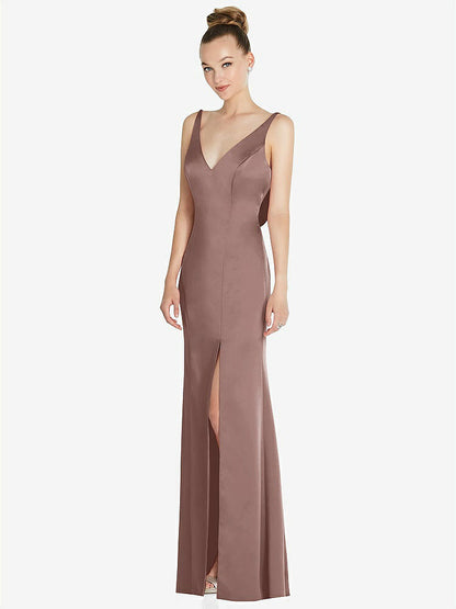 【STYLE: 6856】Draped Cowl-Back Princess Line Dress with Front Slit【COLOR: Sienna】