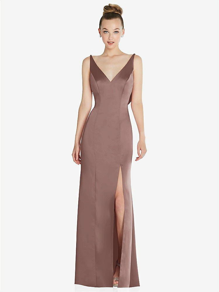 【STYLE: 6856】Draped Cowl-Back Princess Line Dress with Front Slit【COLOR: Sienna】