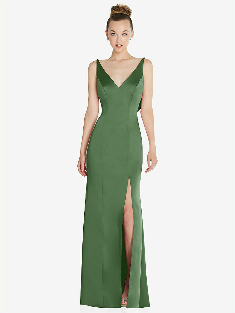 【STYLE: 6856】Draped Cowl-Back Princess Line Dress with Front Slit【COLOR: Vineyard Green】