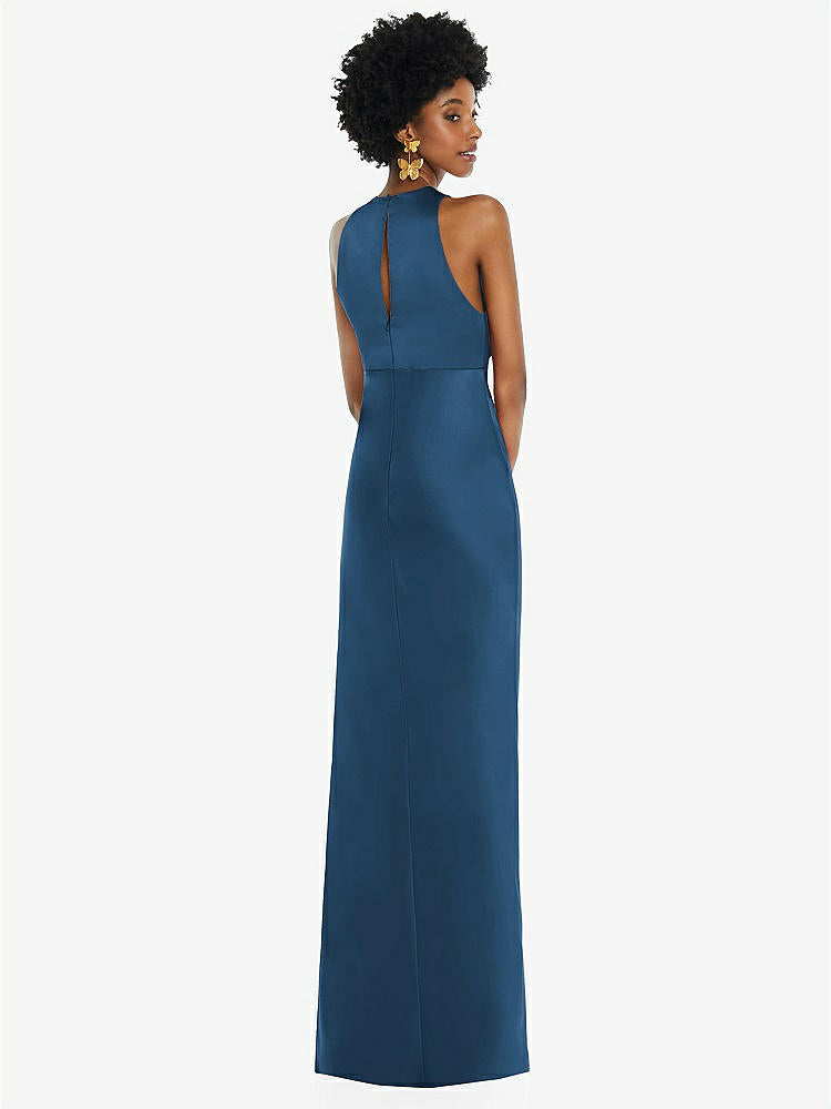 【STYLE: LB043】Jewel Neck Sleeveless Maxi Dress with Bias Skirt【COLOR: Dusk Blue】