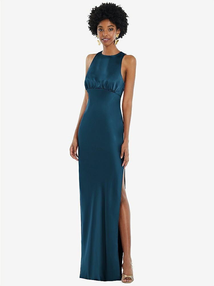 【STYLE: LB043】Jewel Neck Sleeveless Maxi Dress with Bias Skirt【COLOR: Atlantic Blue】