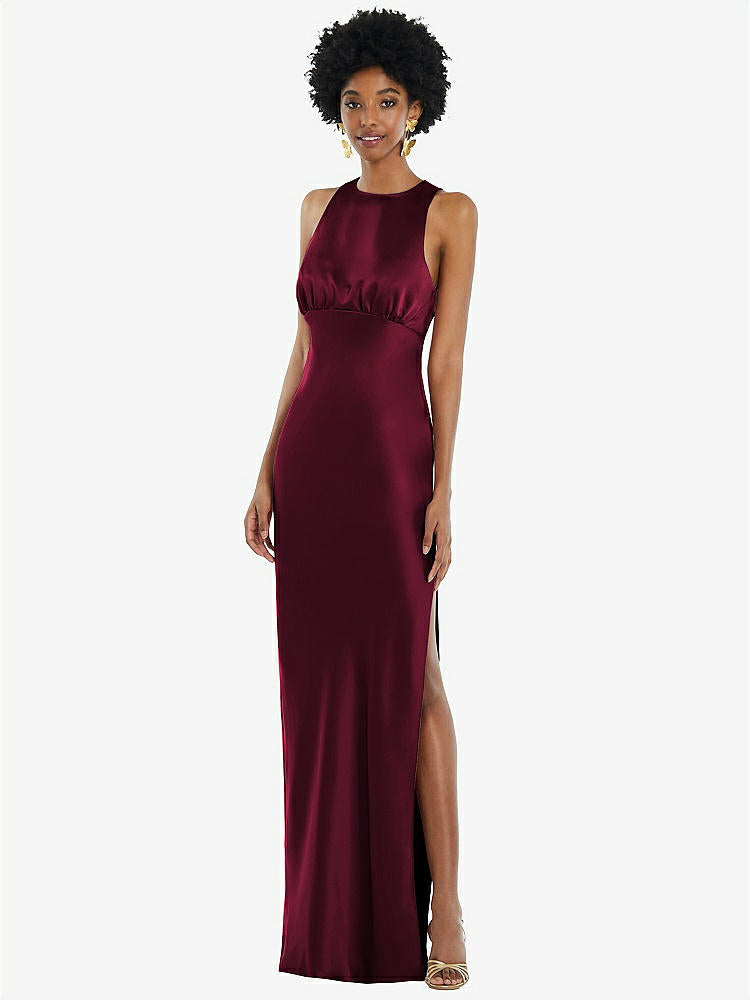 【NEW】【STYLE: LB043】宝石 首 ノースリーブ マキシ ドレス バイアス スカート【COLOR: Cabernet】【SIZE: 00-30W】