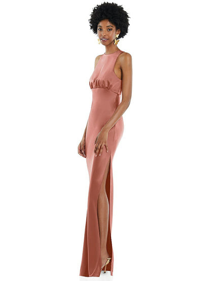 【NEW】【STYLE: LB043】宝石 首 ノースリーブ マキシ ドレス バイアス スカート【COLOR: Desert Rose】【SIZE: 00-30W】
