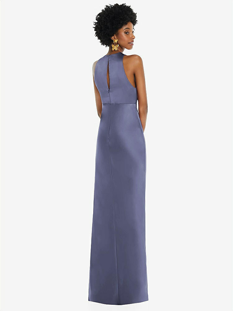【STYLE: LB043】Jewel Neck Sleeveless Maxi Dress with Bias Skirt【COLOR: French Blue】