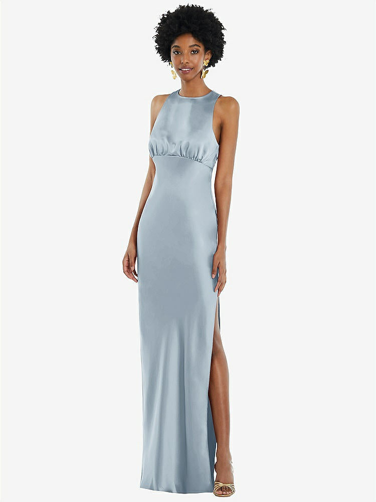 【STYLE: LB043】Jewel Neck Sleeveless Maxi Dress with Bias Skirt【COLOR: Mist】