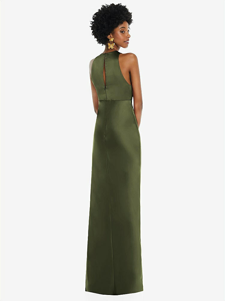 【STYLE: LB043】Jewel Neck Sleeveless Maxi Dress with Bias Skirt【COLOR: Olive Green】