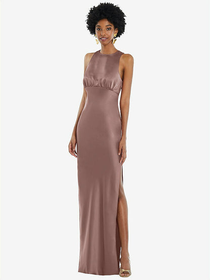 【STYLE: LB043】Jewel Neck Sleeveless Maxi Dress with Bias Skirt【COLOR: Sienna】