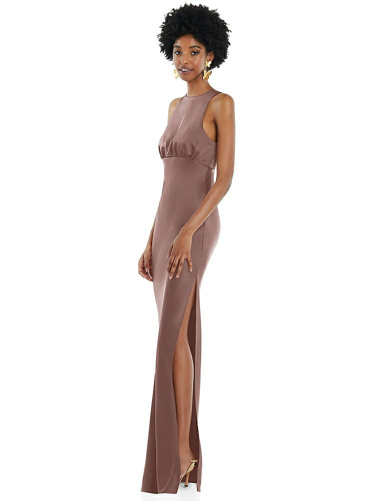 【STYLE: LB043】Jewel Neck Sleeveless Maxi Dress with Bias Skirt【COLOR: Sienna】
