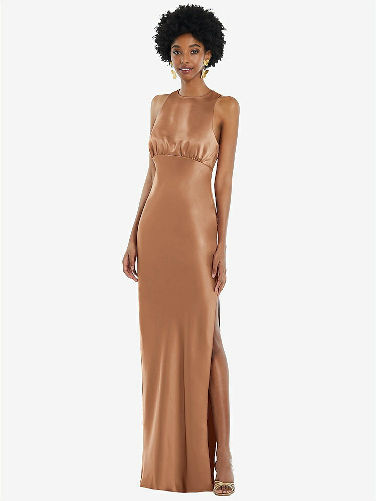 【STYLE: LB043】Jewel Neck Sleeveless Maxi Dress with Bias Skirt【COLOR: Toffee】