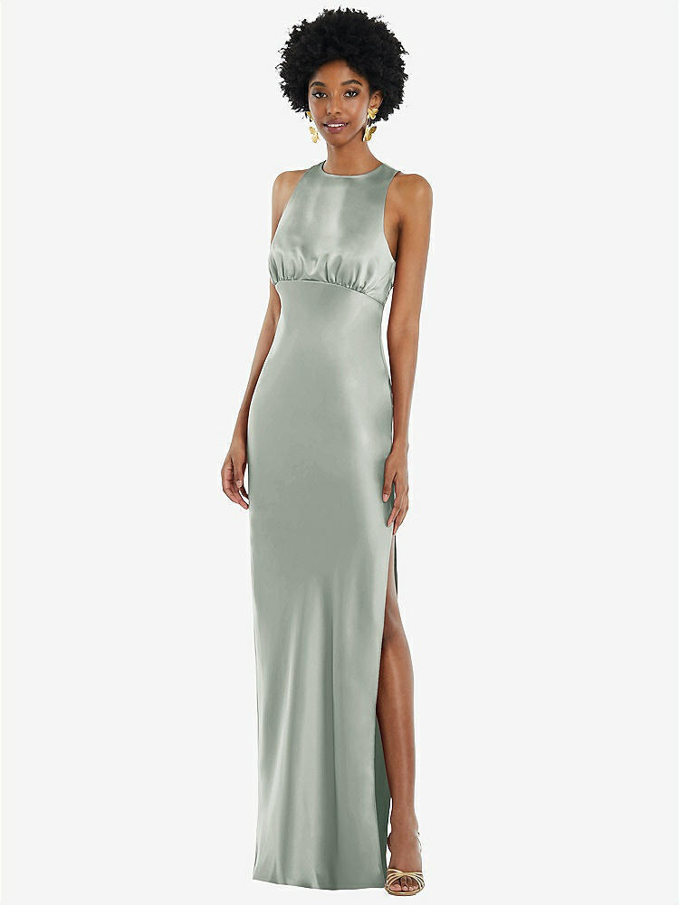 【STYLE: LB043】Jewel Neck Sleeveless Maxi Dress with Bias Skirt【COLOR: Willow Green】