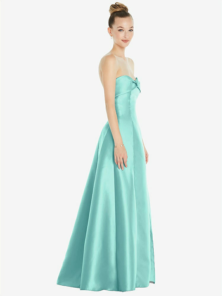 【STYLE: D830】Bow Cuff Strapless Satin Ball Gown with Pockets【COLOR: Coastal】