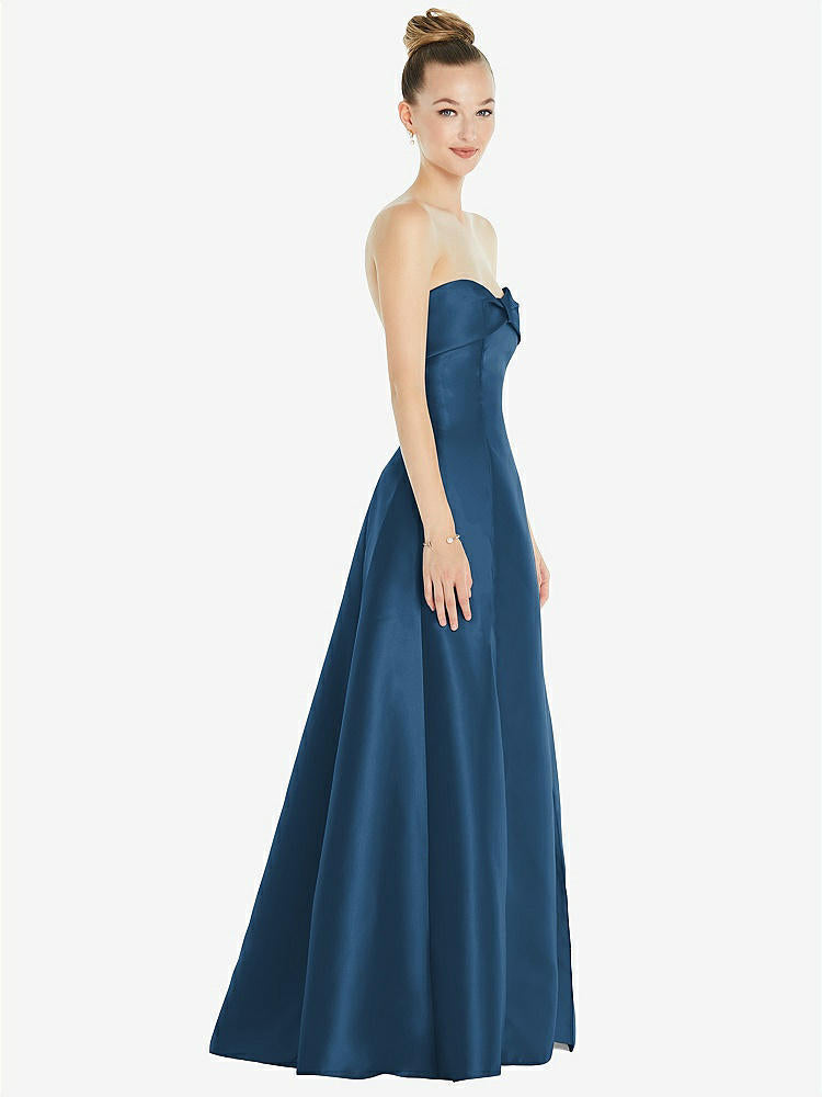 【STYLE: D830】Bow Cuff Strapless Satin Ball Gown with Pockets【COLOR: Dusk Blue】