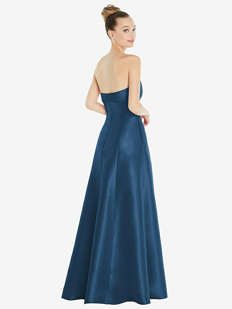 【STYLE: D830】Bow Cuff Strapless Satin Ball Gown with Pockets【COLOR: Dusk Blue】
