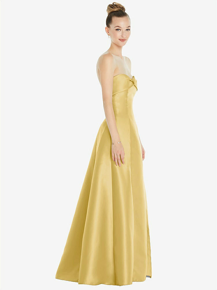 【STYLE: D830】Bow Cuff Strapless Satin Ball Gown with Pockets【COLOR: Maize】