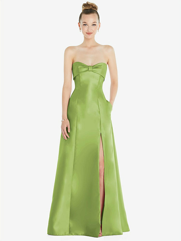 【STYLE: D830】Bow Cuff Strapless Satin Ball Gown with Pockets【COLOR: Mojito】