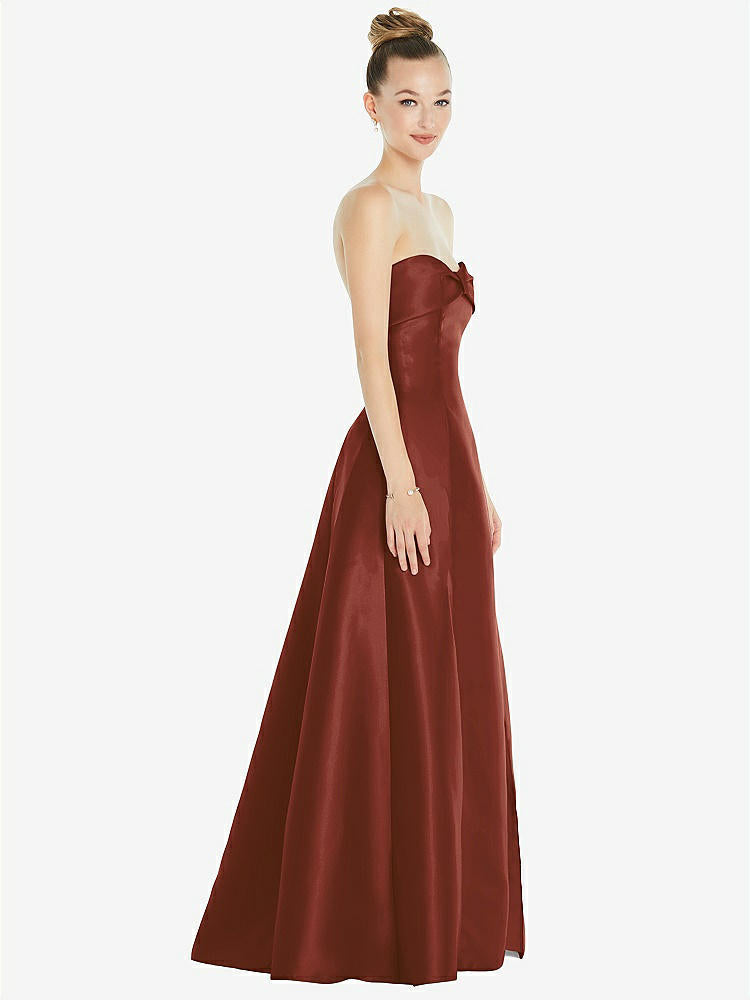 【STYLE: D830】Bow Cuff Strapless Satin Ball Gown with Pockets【COLOR: Auburn Moon】