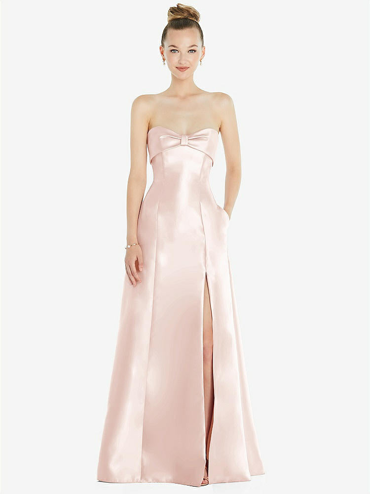 【STYLE: D830】Bow Cuff Strapless Satin Ball Gown with Pockets【COLOR: Blush】