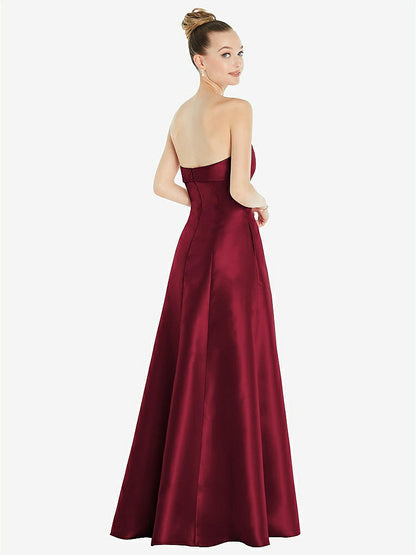 【STYLE: D830】Bow Cuff Strapless Satin Ball Gown with Pockets【COLOR: Burgundy】