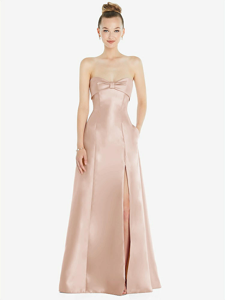 【STYLE: D830】Bow Cuff Strapless Satin Ball Gown with Pockets【COLOR: Cameo】