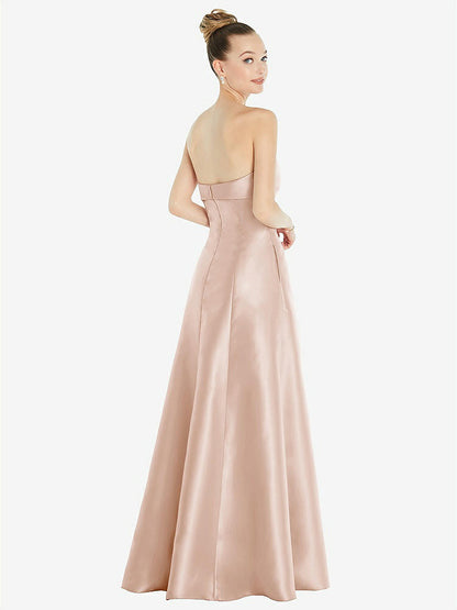 【STYLE: D830】Bow Cuff Strapless Satin Ball Gown with Pockets【COLOR: Cameo】