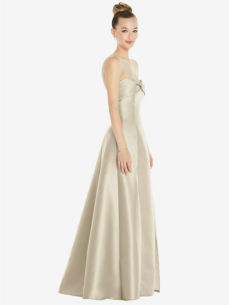 【STYLE: D830】Bow Cuff Strapless Satin Ball Gown with Pockets【COLOR: Champagne】