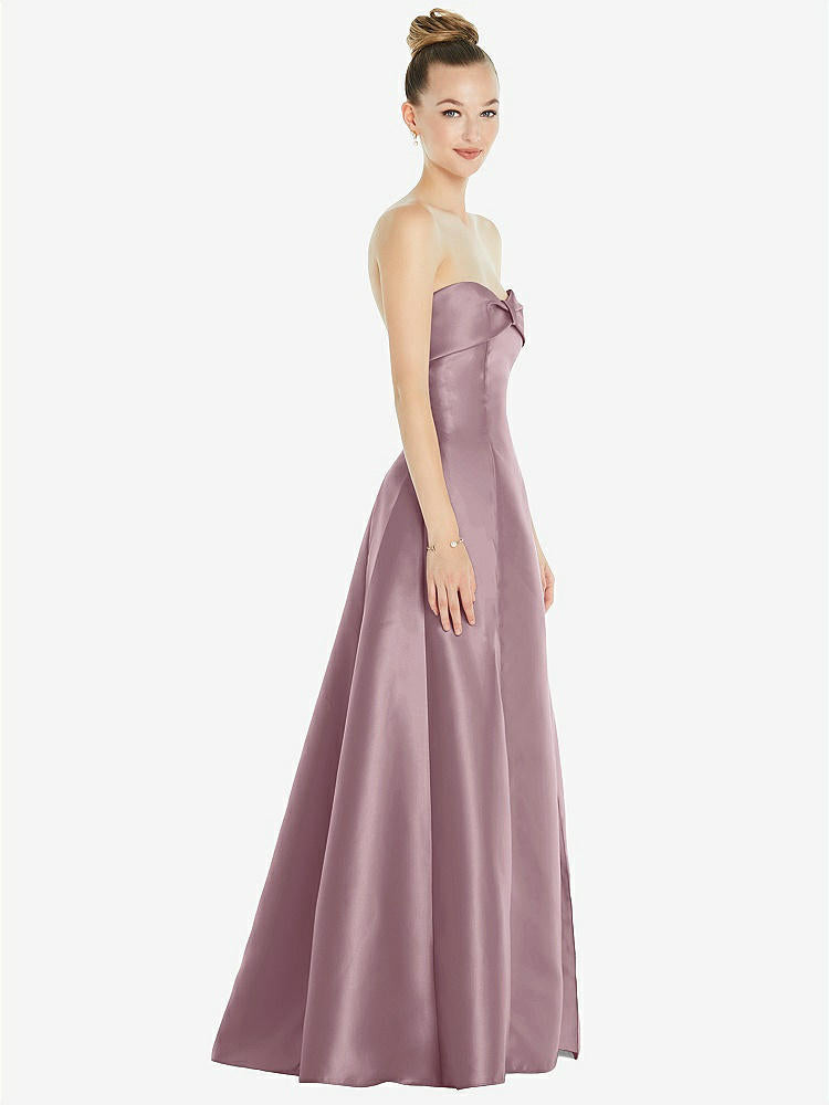 【STYLE: D830】Bow Cuff Strapless Satin Ball Gown with Pockets【COLOR: Dusty Rose】
