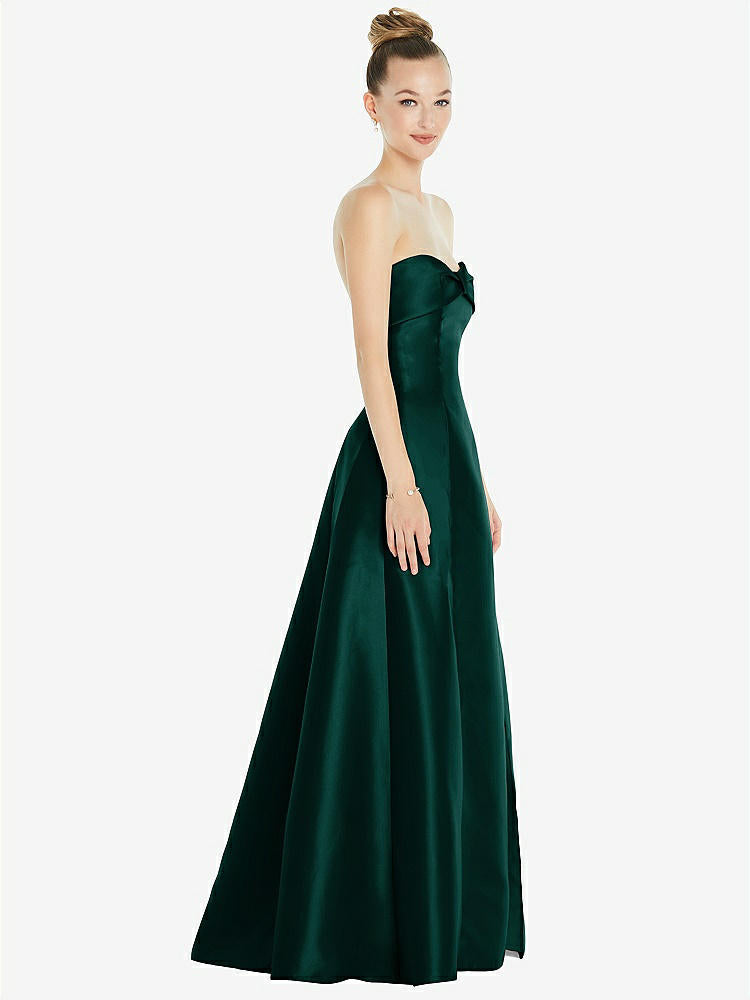 【STYLE: D830】Bow Cuff Strapless Satin Ball Gown with Pockets【COLOR: Evergreen】