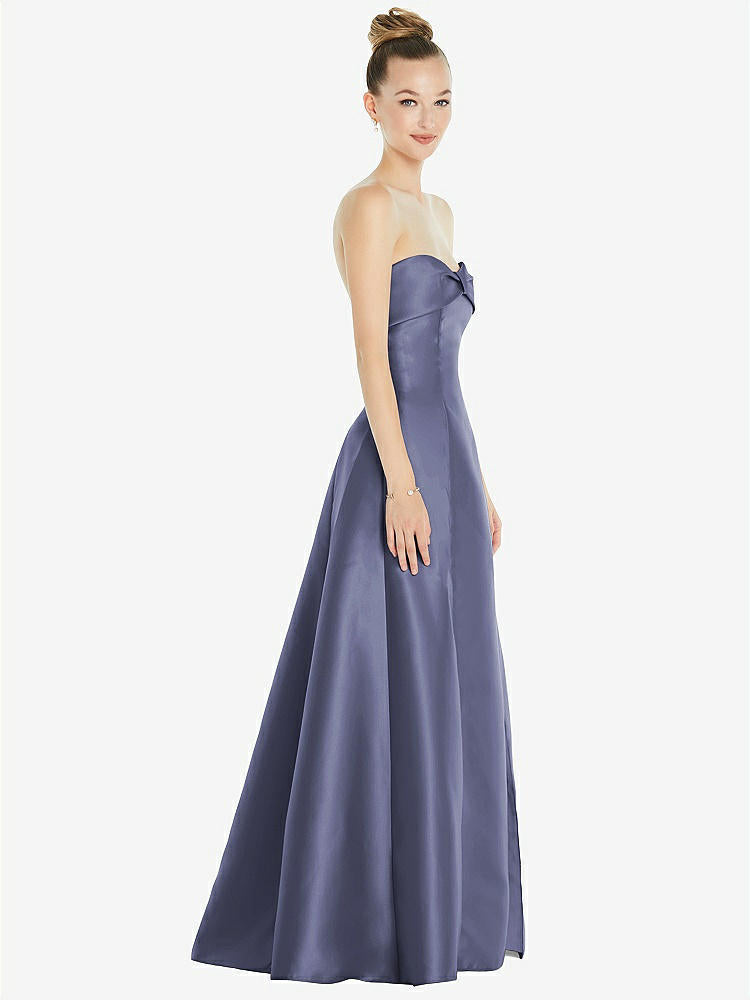 【STYLE: D830】Bow Cuff Strapless Satin Ball Gown with Pockets【COLOR: French Blue】