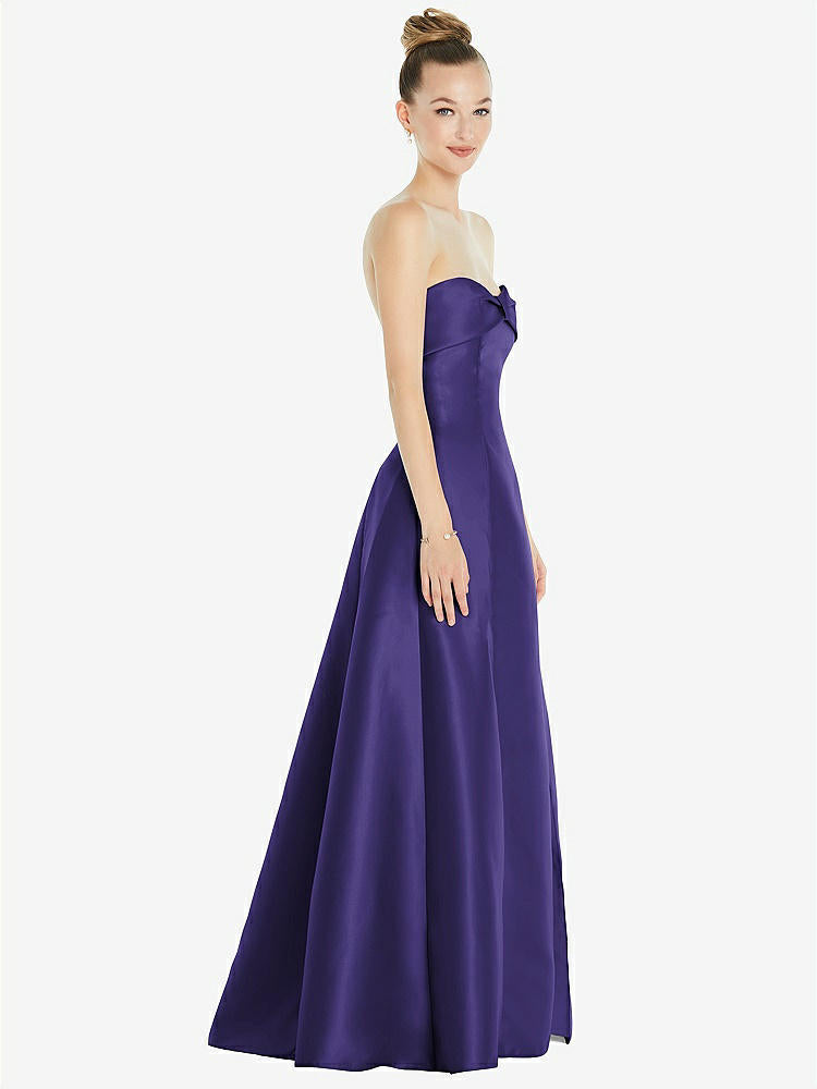 【STYLE: D830】Bow Cuff Strapless Satin Ball Gown with Pockets【COLOR: Grape】