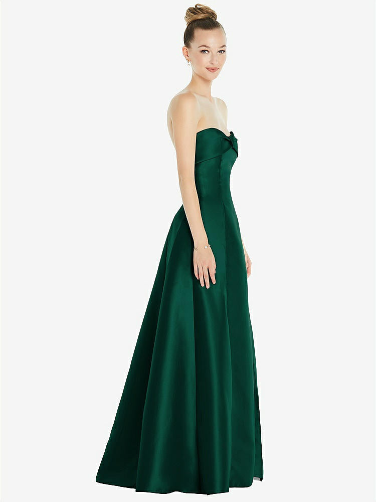 【STYLE: D830】Bow Cuff Strapless Satin Ball Gown with Pockets【COLOR: Hunter Green】