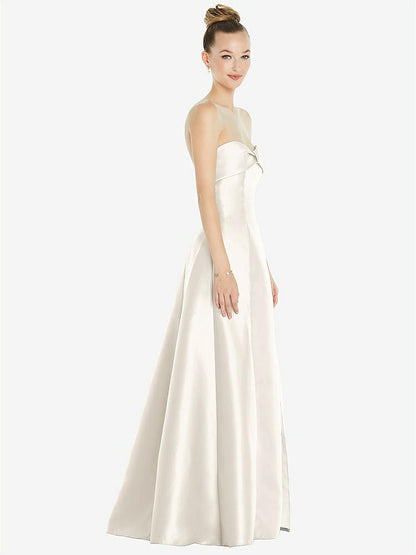 【STYLE: D830】Bow Cuff Strapless Satin Ball Gown with Pockets【COLOR: Ivory】