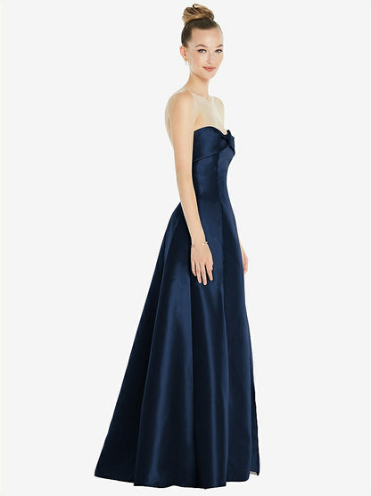 【STYLE: D830】Bow Cuff Strapless Satin Ball Gown with Pockets【COLOR: Midnight Navy】