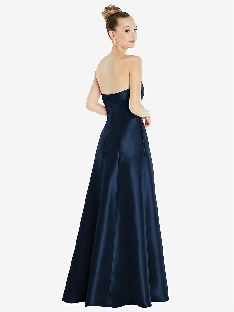 【STYLE: D830】Bow Cuff Strapless Satin Ball Gown with Pockets【COLOR: Midnight Navy】