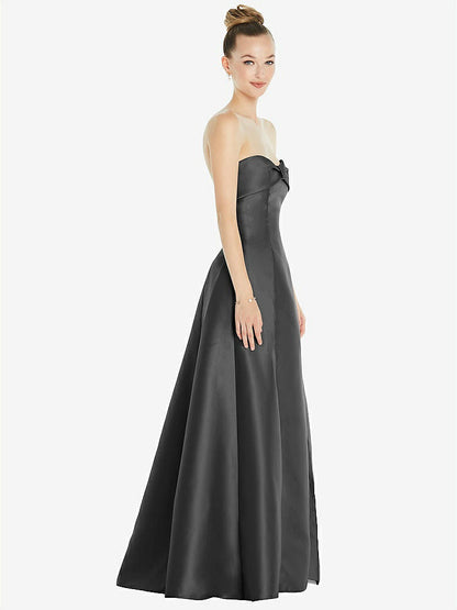 【STYLE: D830】Bow Cuff Strapless Satin Ball Gown with Pockets【COLOR: Pewter】