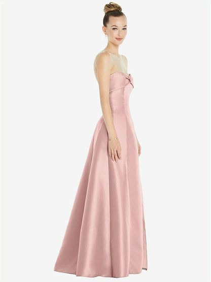 【STYLE: D830】Bow Cuff Strapless Satin Ball Gown with Pockets【COLOR: Rose - PANTONE Rose Quartz】