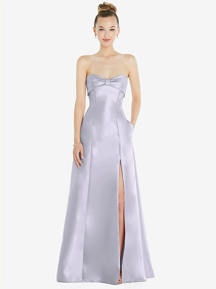 【STYLE: D830】Bow Cuff Strapless Satin Ball Gown with Pockets【COLOR: Silver Dove】