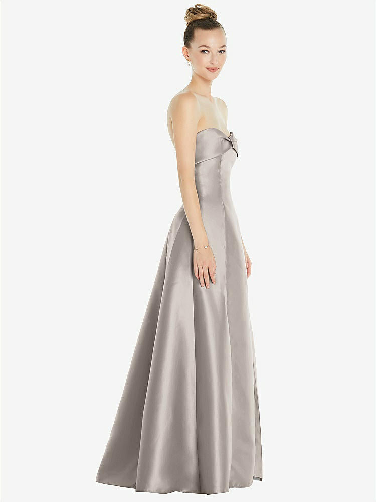【STYLE: D830】Bow Cuff Strapless Satin Ball Gown with Pockets【COLOR: Taupe】