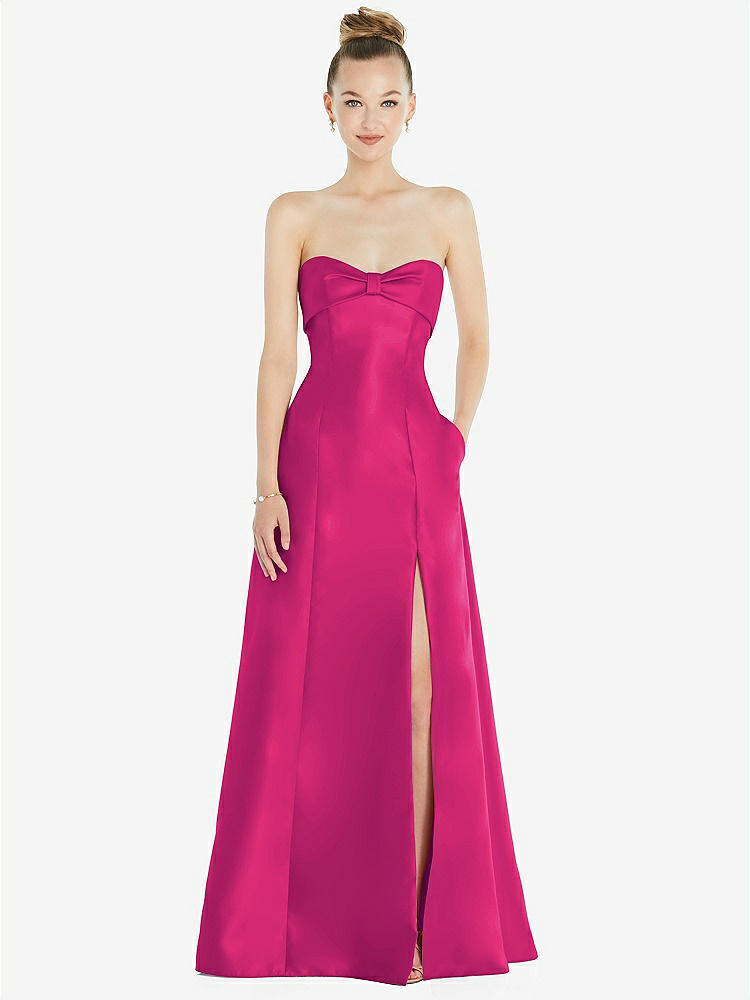【STYLE: D830】Bow Cuff Strapless Satin Ball Gown with Pockets【COLOR: Think Pink】