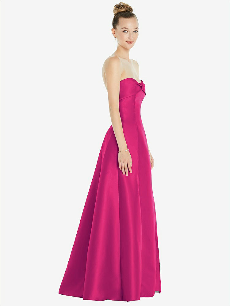 【STYLE: D830】Bow Cuff Strapless Satin Ball Gown with Pockets【COLOR: Think Pink】