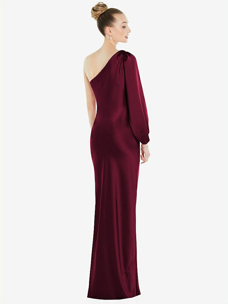 【NEW】【STYLE: 8216】ワンショルダー パフ スリーブ マキシ バイアス ドレス サイド スリット【COLOR: Cabernet】【SIZE: 00-30W】