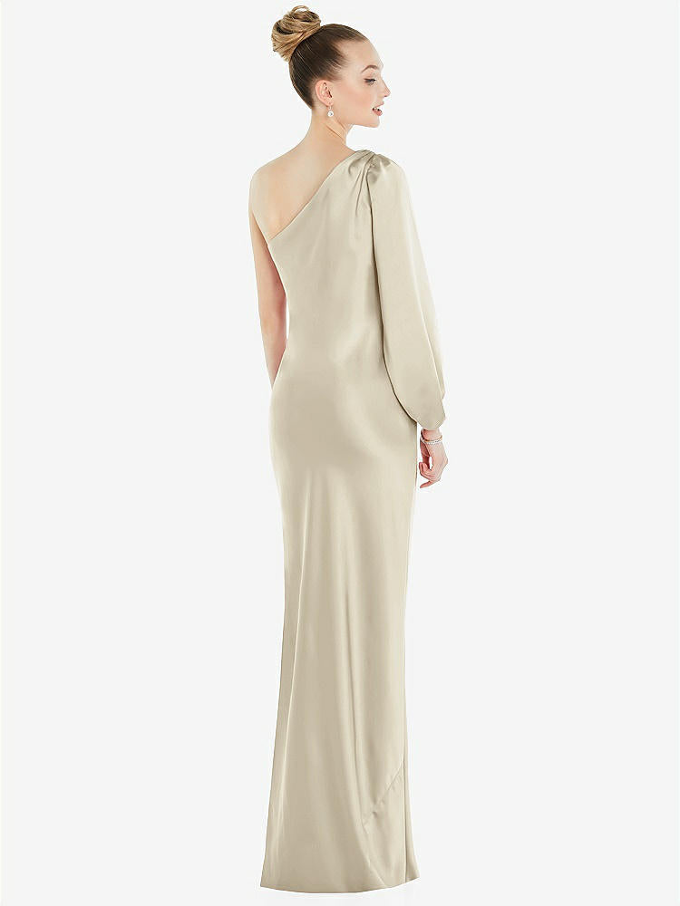 【NEW】【STYLE: 8216】ワンショルダー パフ スリーブ マキシ バイアス ドレス サイド スリット【COLOR: Champagne】【SIZE: 00-30W】