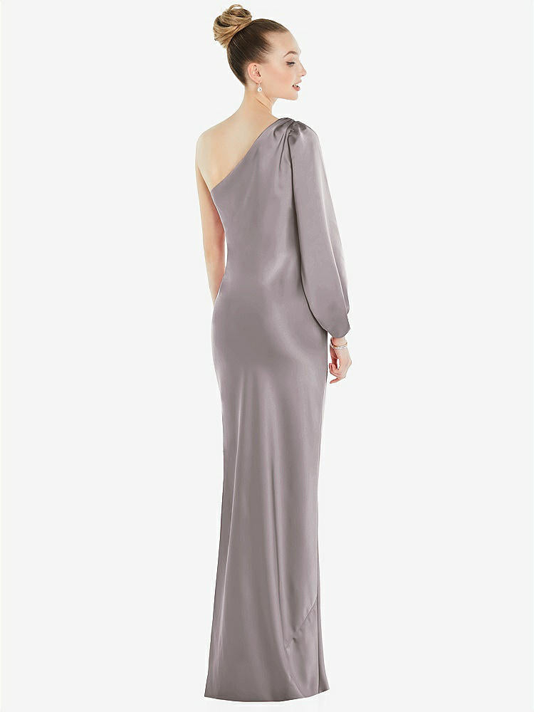 【NEW】【STYLE: 8216】ワンショルダー パフ スリーブ マキシ バイアス ドレス サイド スリット【COLOR: Cashmere Gray】【SIZE: 00-30W】