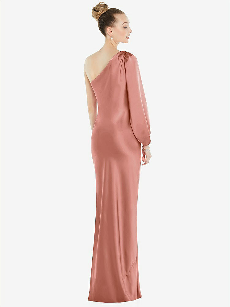 【STYLE: 8216】One-Shoulder Puff Sleeve Maxi Bias Dress with Side Slit【COLOR: Desert Rose】