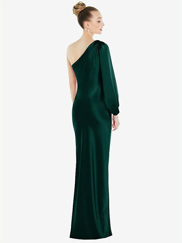 【NEW】【STYLE: 8216】ワンショルダー パフ スリーブ マキシ バイアス ドレス サイド スリット【COLOR: Evergreen】【SIZE: 00-30W】