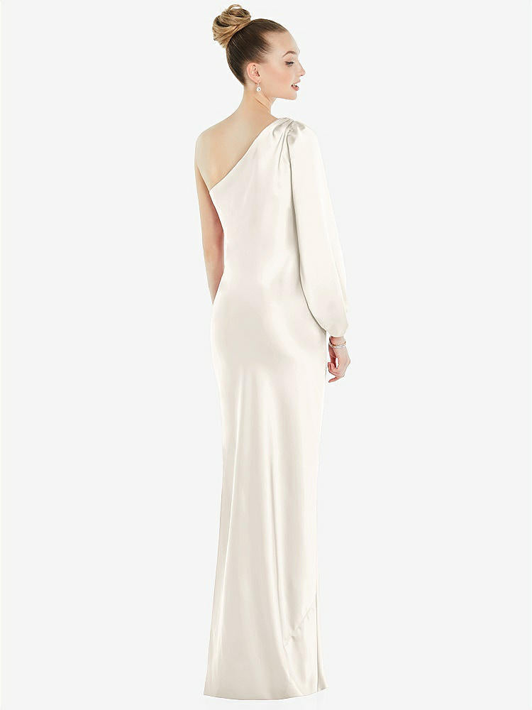 【STYLE: 8216】One-Shoulder Puff Sleeve Maxi Bias Dress with Side Slit【COLOR: Ivory】
