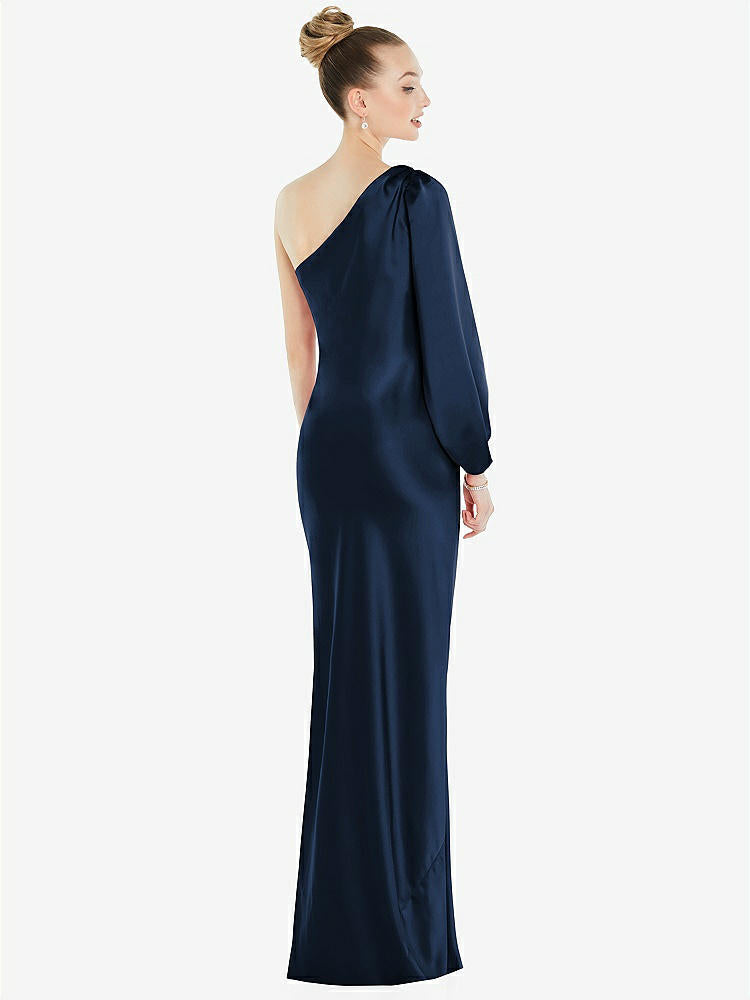 【NEW】【STYLE: 8216】ワンショルダー パフ スリーブ マキシ バイアス ドレス サイド スリット【COLOR: Midnight Navy】【SIZE: 00-30W】