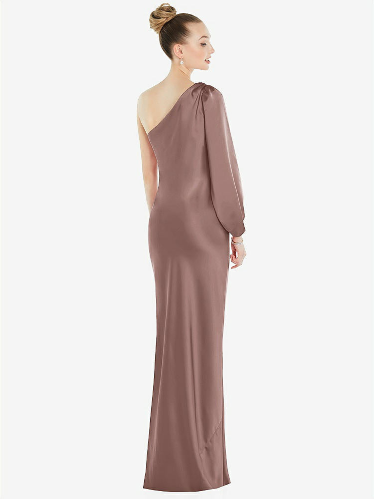 【STYLE: 8216】One-Shoulder Puff Sleeve Maxi Bias Dress with Side Slit【COLOR: Sienna】