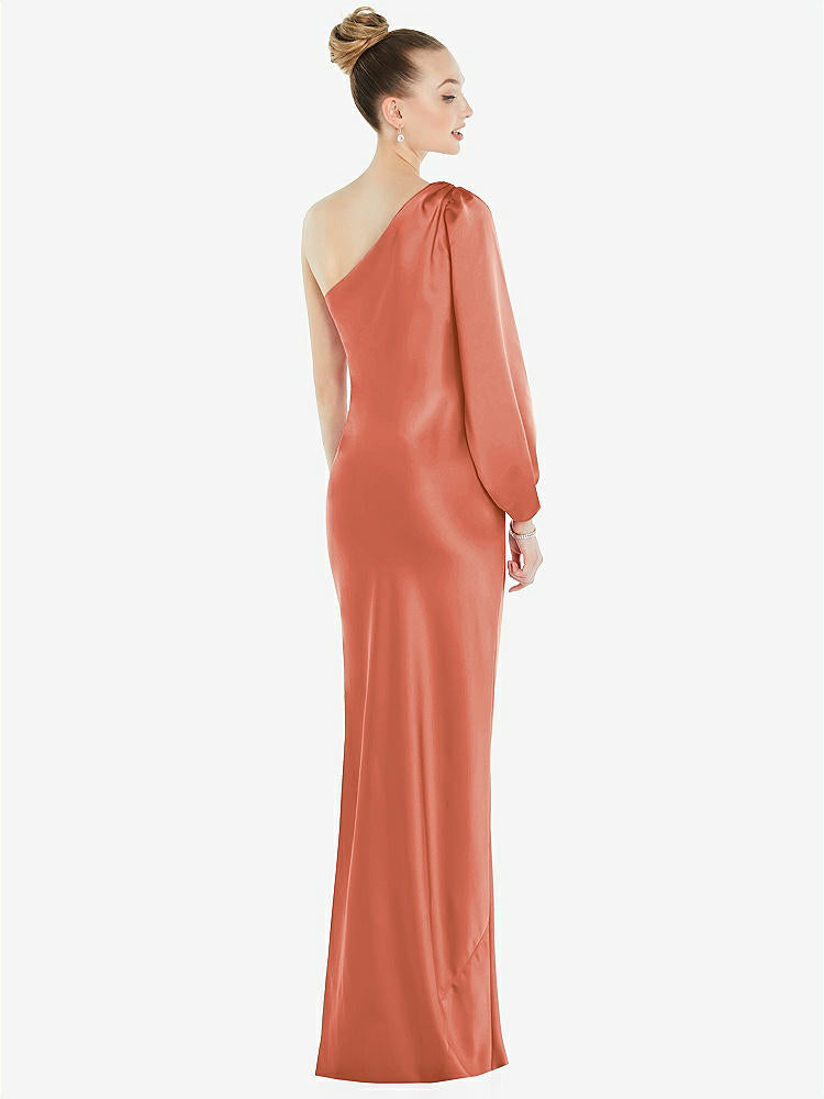 【STYLE: 8216】One-Shoulder Puff Sleeve Maxi Bias Dress with Side Slit【COLOR: Terracotta Copper】