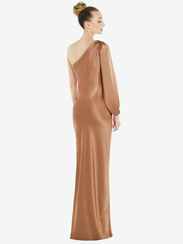 【STYLE: 8216】One-Shoulder Puff Sleeve Maxi Bias Dress with Side Slit【COLOR: Toffee】