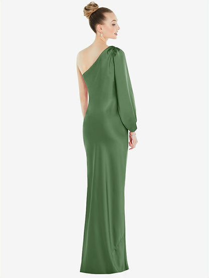 【NEW】【STYLE: 8216】ワンショルダー パフ スリーブ マキシ バイアス ドレス サイド スリット【COLOR: Vineyard Green】【SIZE: 00-30W】